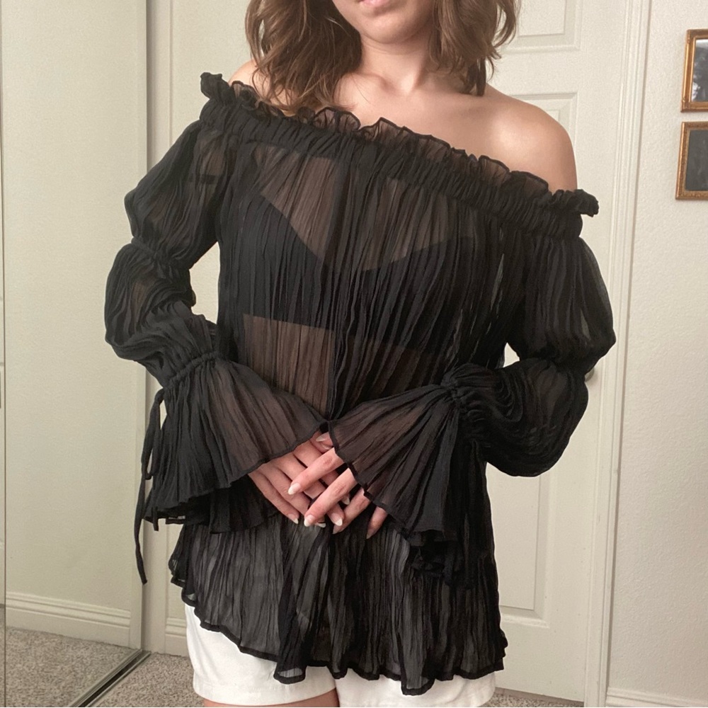 Sheer bardot ruffle top - Picture 3 of 6